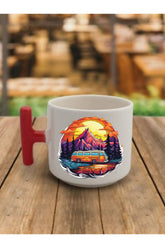 Karavan Görselli Kahve Bardağı Seramik Kupa - Seramik Çay, Kahve Hediyelik Bardağı